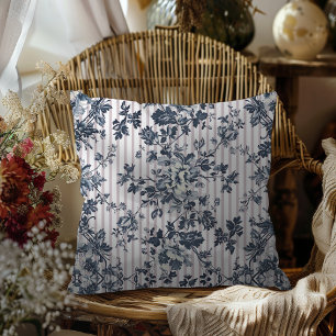 Vintage Blue Chintz And Pinstriped Pattern Cushion
