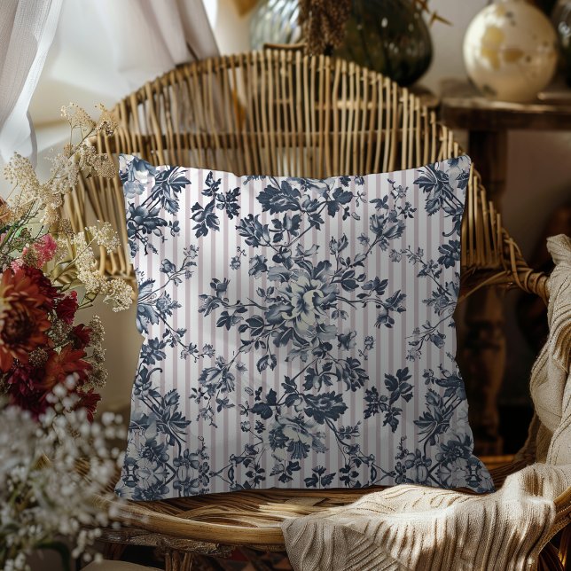 Vintage Blue Chintz And Pinstriped Pattern Cushion (Creator Uploaded)