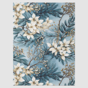 Vintage Blue Christmas Florals Decoupage  Tissue Paper
