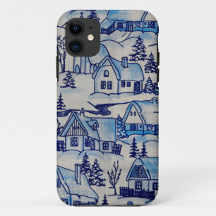 Vintage Blue Christmas Holiday Village iPhone 11 Case