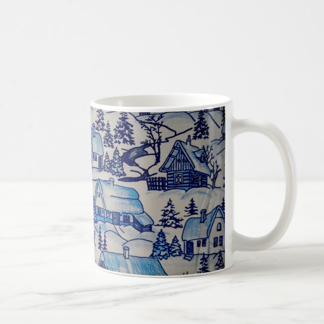 Vintage Blue Christmas Holiday Village Coffee Mug (Right)