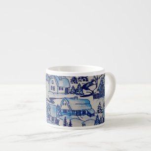 Vintage Blue Christmas Holiday Village Espresso Cup
