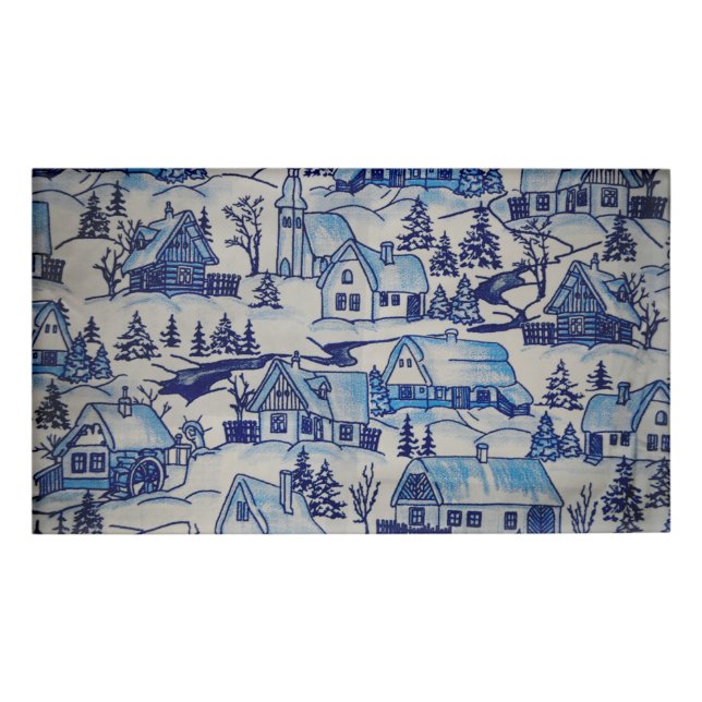 Vintage Blue Christmas Holiday Village Name Tag (Front)