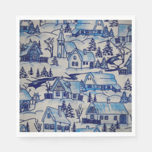Vintage Blue Christmas Holiday Village Napkin