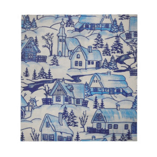 Vintage Blue Christmas Holiday Village Notepad