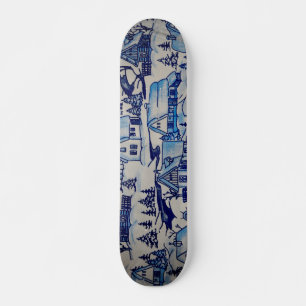 Vintage Blue Christmas Holiday Village Skateboard