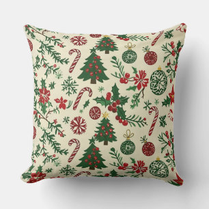 Vintage Blue Christmas Throw Pillow