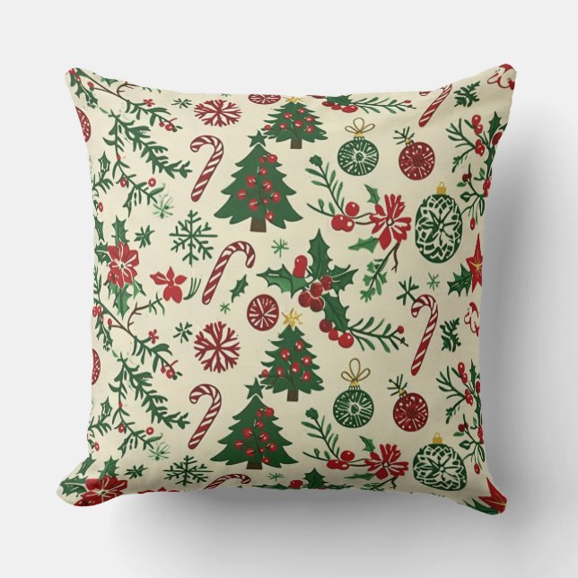 Vintage Blue Christmas Throw Pillow (Front)