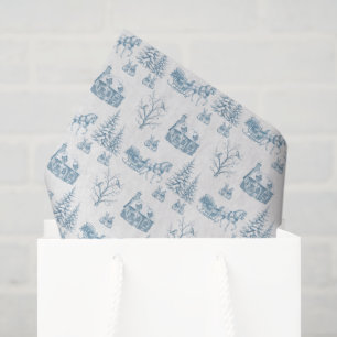 Vintage Blue Christmas Toile Horse Sleigh Tissue Paper