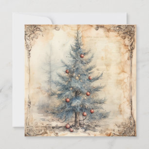 Vintage Blue Christmas Tree Card
