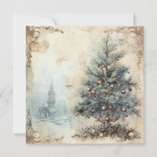 Vintage Blue Christmas Tree Card