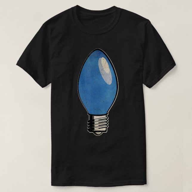 Vintage Blue Christmas Tree Light Bulb  T-Shirt (Design Front)