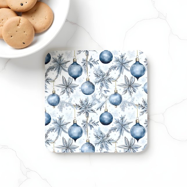 Vintage Blue Christmas Tree Ornaments Pattern Coaster (Creator Uploaded)