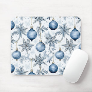 Vintage Blue Christmas Tree Ornaments Pattern Mouse Mat
