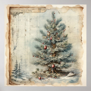 Vintage Blue Christmas Tree Poster