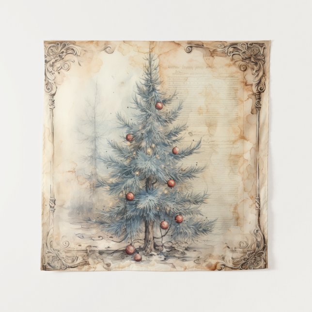 Vintage Blue Christmas Tree Tapestry (Front)