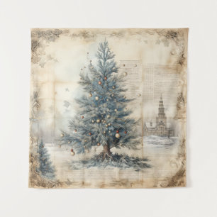 Vintage Blue Christmas Tree Tapestry