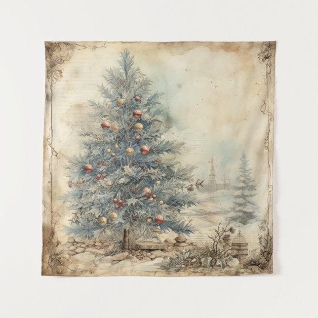 Vintage Blue Christmas Tree Tapestry (Front)