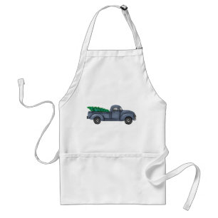 Vintage Blue Christmas Tree Truck Apron