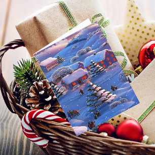 Vintage Blue Christmas Winter Wonderland Snow Holiday Card
