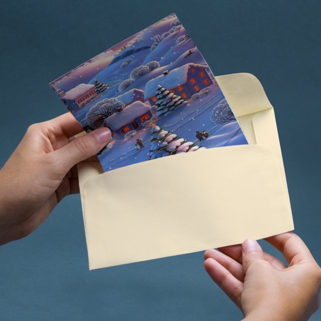 Vintage Blue Christmas Winter Wonderland Snow Holiday Card (Creator Uploaded)