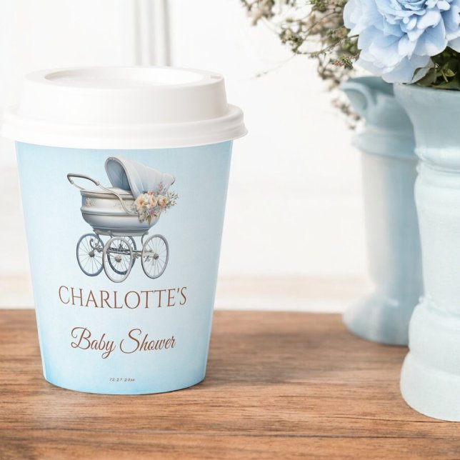 Vintage Blue Classic Boy Baby Shower Paper Cups (Creator Uploaded)