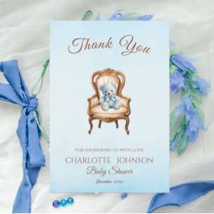 Vintage Blue Classic Boy Baby Shower Thank You