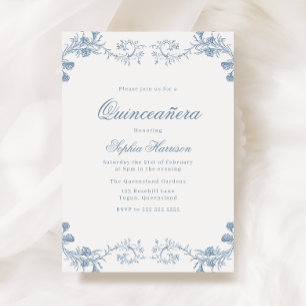 Vintage Blue Classic Elegant Quinceanera Invitation