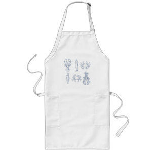 Vintage Blue Coastal Seafood Sketches – Lobster,  Long Apron