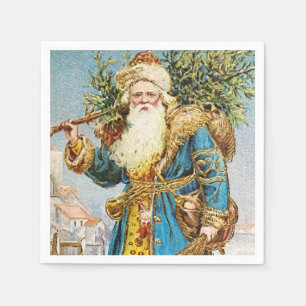 Vintage Blue Coat Santa Claus with Christmas Tree Napkin