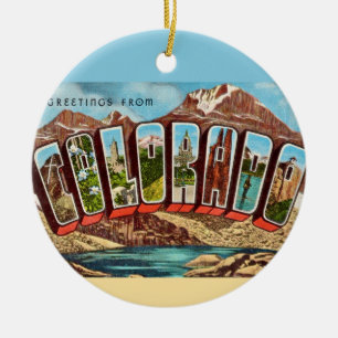 Vintage Blue Colorado Postcard Ceramic Tree Decoration