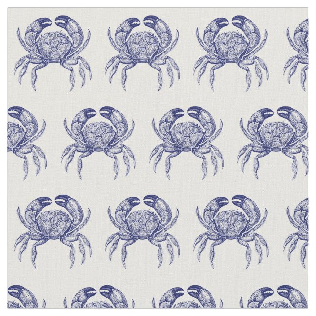 Vintage Blue Crab #1 Drawing Fabric (Close Up)