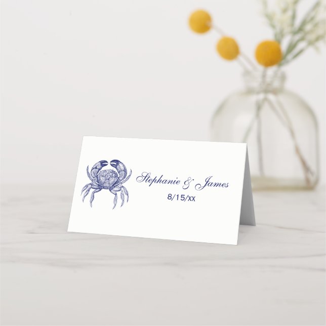 Vintage Blue Crab #1 Drawing Place Card (Front)
