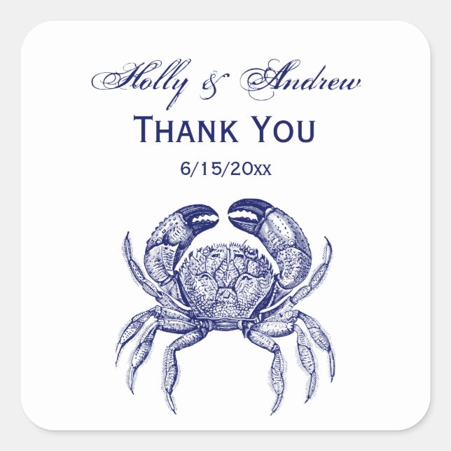 Vintage Blue Crab #1 Drawing Square Sticker (Front)