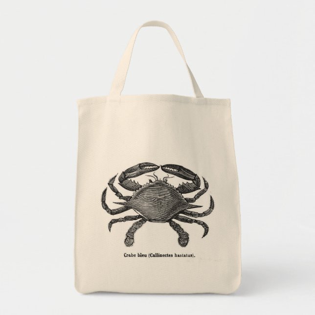 Vintage Blue Crab Canvas Tote (Front)