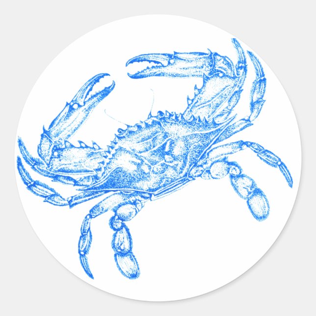 Vintage  blue  crab classic round sticker (Front)