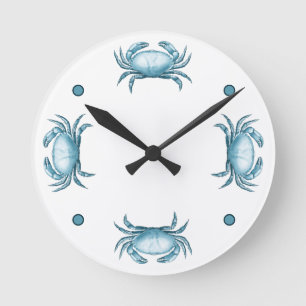 Vintage Blue Crab Nautical Wildlife and Seafood  Round Clock