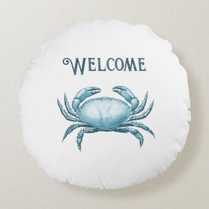 Vintage Blue Crab Nautical Wildlife Beach House Round Cushion