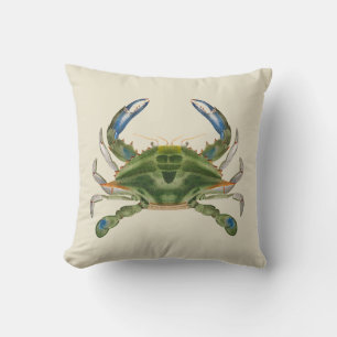 Vintage Blue Crab On A Cream Background Cushion