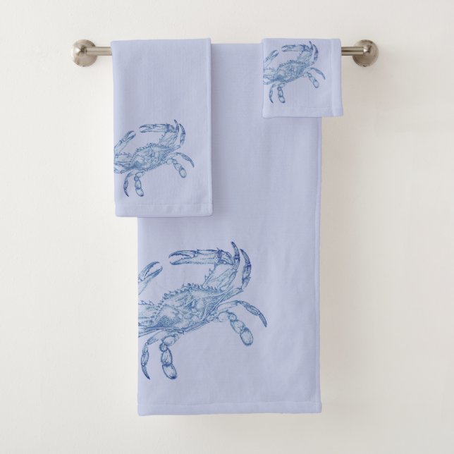 Vintage blue crab -   soft lilac  bath towel set (Insitu)