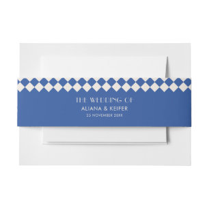 Vintage Blue & Cream Chequerboard Retro Wedding Invitation Belly Band