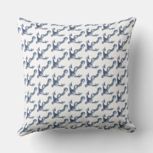 Vintage Blue Cream Nautical Anchor Pattern Cushion