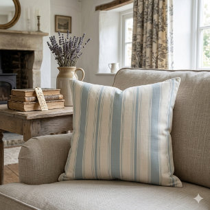 Vintage Blue & Cream Striped French Country  Cushion