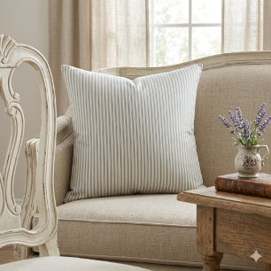 Vintage Blue & Cream Striped French Country Cushion