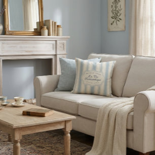 Vintage Blue & Cream Striped French Country  Cushion
