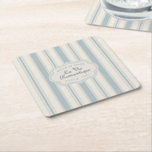 Vintage Blue & Cream Striped French Country Square Paper Coaster