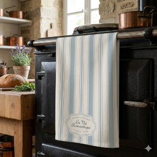 Vintage Blue & Cream Striped French Country  Tea Towel