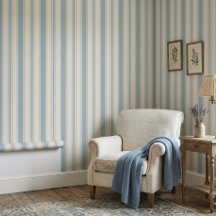 Vintage Blue & Cream Striped French Country 