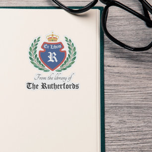 Vintage Blue Crest Monogram Crown Wreath Ex Libris