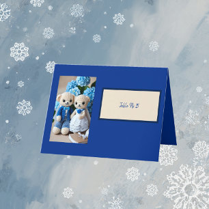 vintage blue crochet couple table number card